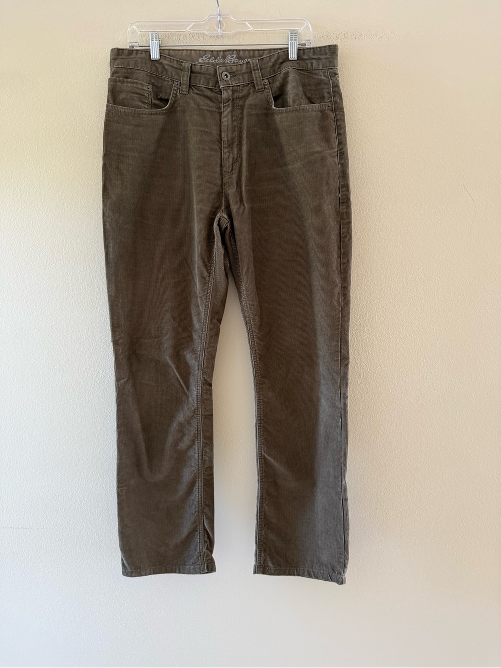 Eddie Bauer Men's Olive Green Corduroy Straight Fit Pants 34x32
